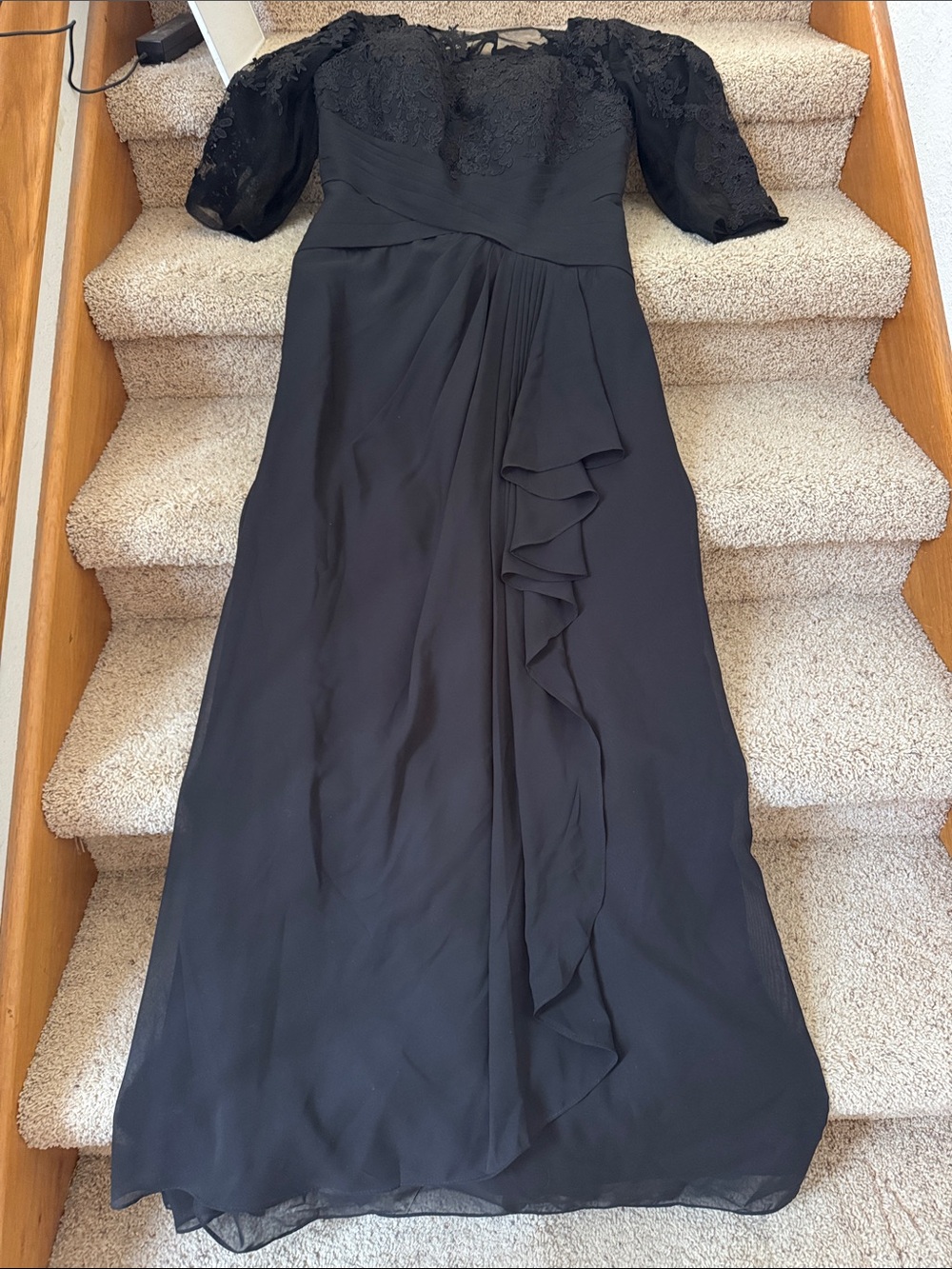 Black Wedding Dress, Corset Back, Short Sleeves, Size 12